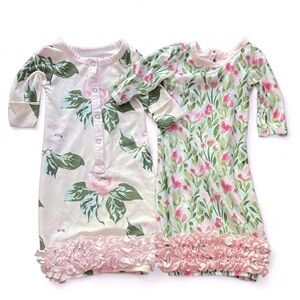 SWEET HONEY (2) Floral Layette Sleep Gowns sz NB Infant Newborn